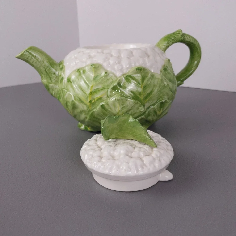 Fitz and Floyd Cauliflower Teapot Vintage 1985 Ceramic Vegetable Cottage Kitsch